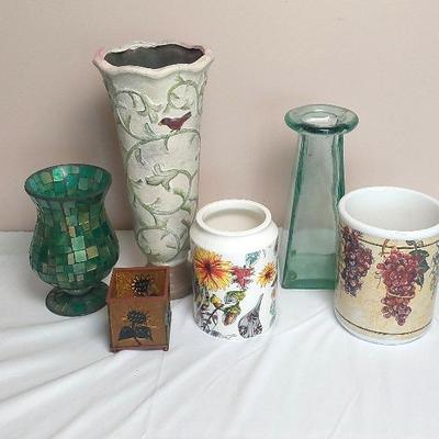 Beautiful Vases Green Mosaic, Sunflower Vase, Thick Tinted Green Vase, Bird Vase, Grape Vase, Votive