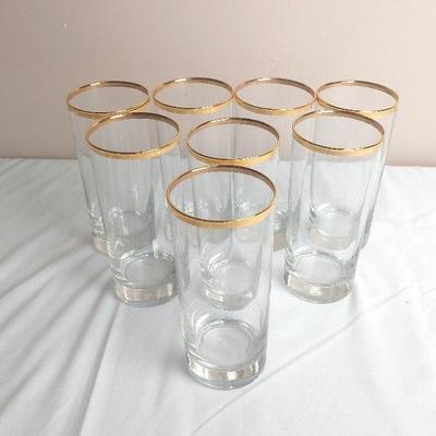 Vintage Gold Rimmed Tumblers 8pc. 6.5" Tall