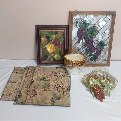 Grape Stained Glass, Framed Grapes, Grape Placemats  Grape Vase & Grape Shelf