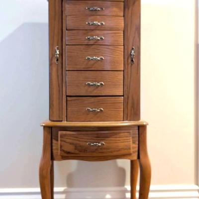 Floor Standing Oak Jewelry Armoire 39x17x13