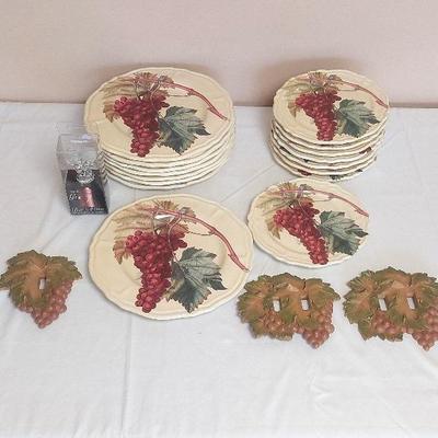 Italian Grape Vine Plates 8" & 11", Grape Vine Light Switch Plates Plus Grape Vine Wine Stopper