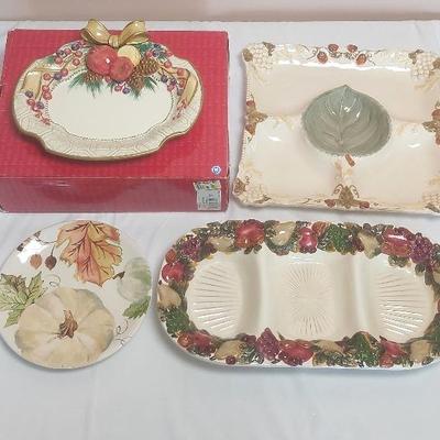 Fitz & Floyd Platter, and 3 Large Fall Pattern Platters 