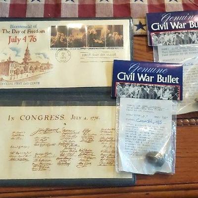 Bicentennial Stamp First Day Issue, Civil War Bullets Used from Corinth, MS & Shiloh, TN 