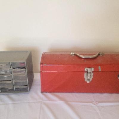 Vintage Metal Tool Box And Small Organizer Both Full 