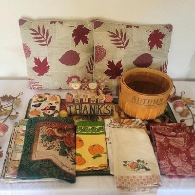 Fall Decor. Pillows, Towel, Basket, Wall Scone Candlestick Holders, and More!
