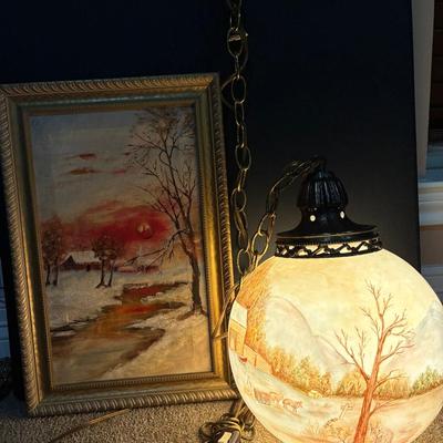 Sale Photo Thumbnail #94: Chain Swag Lamp Light And Oil Painting