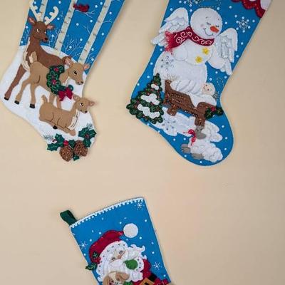 Blue Felt Stocking Trio