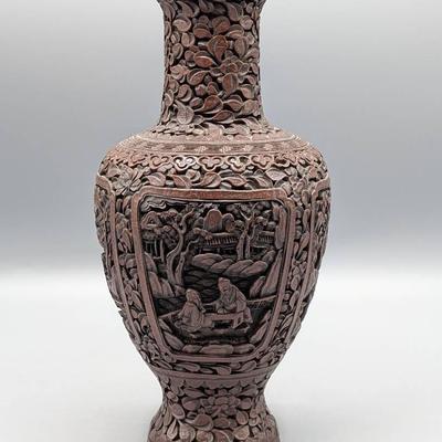 1940's Carved Cinnabar Chinese Vase