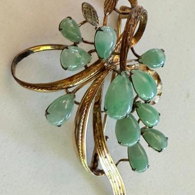 Antique 14K Yellow Gold & Jade Pendant - Total Weight 6.58 Grams 