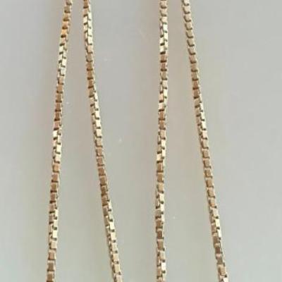 14K Yellow Gold 18 Inch Box Chain With 14K Gold & Crystal Slide - Total Weight 8.3 Grams 
