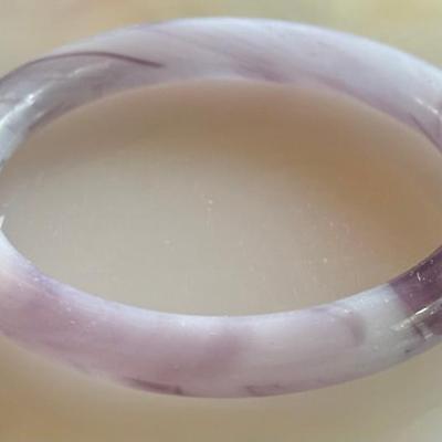 Amethyst Stone Carved Bangle Bracelet 