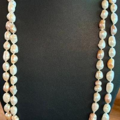 62 Inch Fresh Water Pearl Necklace - 14k Gold & Single Pearl Earrings
