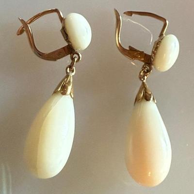 18k Gold 750 Angel Skin Coral Earrings (as Is) 