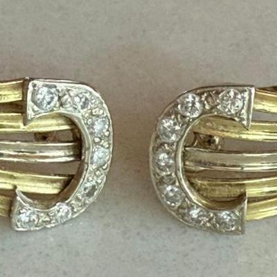 Vintage 18K Yellow Gold 750 & 7 Diamond Each Earrings - Total Weight 4.3 Grams 