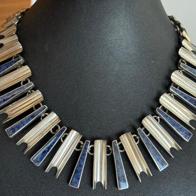 Vintage Taxco Mexico Sterling Silver & Blue Lapis Collar Statement 16 Inch Necklace  - 102.18 Grams 