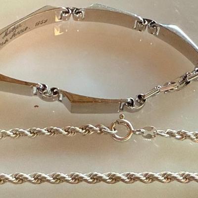 (2) Sterling Silver Bracelets (1) 7 Inch Twist Chain (1) 6.5 Inch  Vintage Panel Engraved - 23.3 Grams 