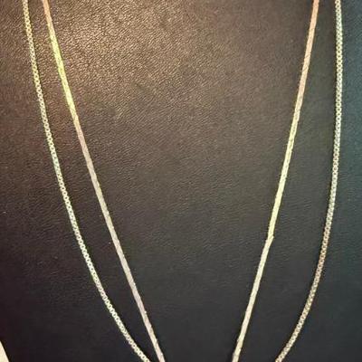 (2) Sterling Silver Necklaces - (1) 24 Inch Box Chain & (1) 24 Inch With Black Stone & Sterling Pendant 22.5 G