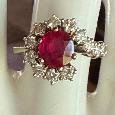Antique 14K White Gold - Diamond & Ruby Size 6.5 Ring Total Weight 4.27 Grams 