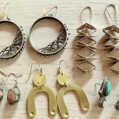 (4) Pairs Of Sterling Silver And Stone Earrings - Unikite - Turquoise & Moonstone