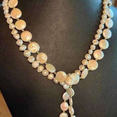 (2) 14k Gold And Freshwater Pearl 18 Inch Necklaces - 14k Earrings And Matching Bracelet