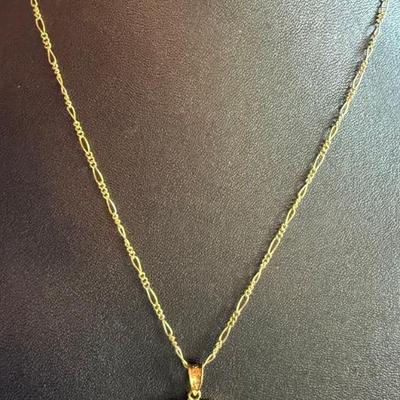 14K Yellow Gold Elka 15 Inch Chain & 14K Yellow Gold & Jade Dragon Pendant -5.4 Grams Total  