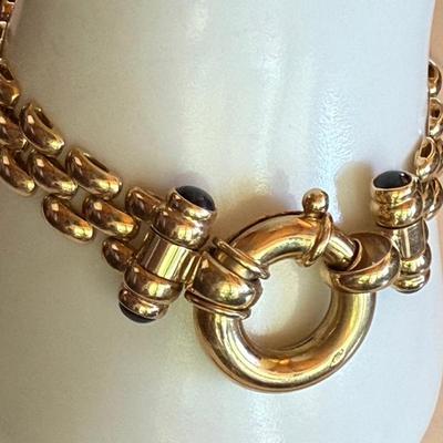 14K Gold & Black Onyx Yellow Gold Interlocking Link Toggle 7.5 Inch Bracelet - 23.51 Grams 