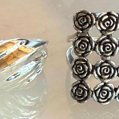 (2) Sterling Silver Rings Size 6 & 7 - Total Weight 14.6 Grams