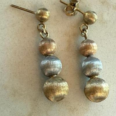 14K Gold Round Bead Drop Earrings - 4.4 Grams 