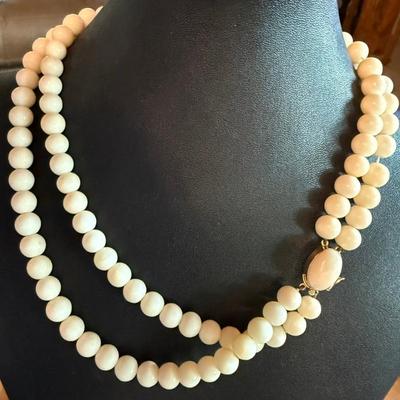 Lovely Angel Skin Coral & 18k Gold 750 Double Strand 18 Inch Necklace