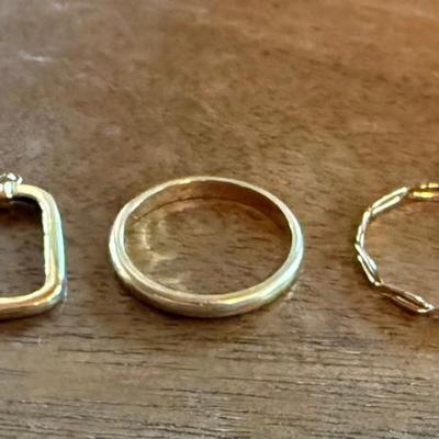 (2) 14K Gold Band Rings Size 6.5 And Size 5.75 - 14K Yellow Gold Necklace Slide - Total Weight 3.3 Grams 