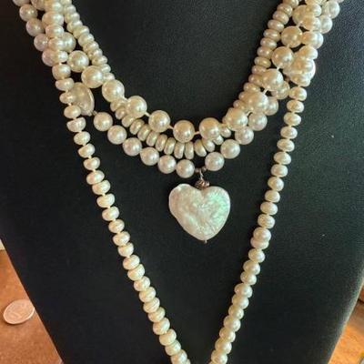 (4) Vintage Pearl Faux Pearl & Blister Pearl Necklaces (1) Sterling Silver Khalsa 