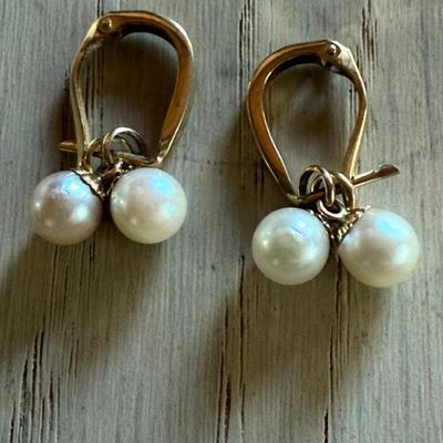 Vintage 14K Gold & Pearl Drop Earrings - 3 Grams 