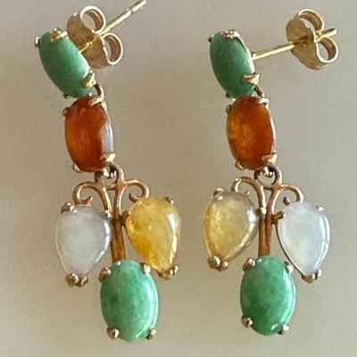 Vintage 14K Yellow Gold Assorted Color Jade Stone Post Earrings - 2.8 Grams 