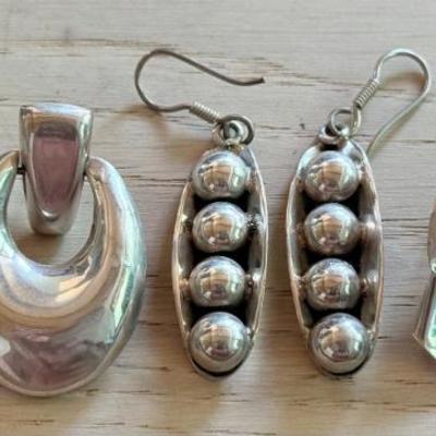 (3) Pairs Of Vintage Sterling Silver Earrings - (2) Mexico - Total Weight 34 Grams 