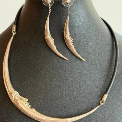 Gorgeous Sergio Bustamante Sterling Silver Moon Necklace And Earrings - Total Weight 48.78 Grams 
