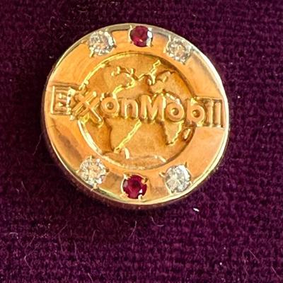 Vintage Exxon Mobile 14K Yellow Gold Diamond & Ruby Pin - Total Weight Without Back 2.6 Grams 