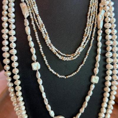 (3) Fresh Water Pearl Necklaces - 18 Inch - 64 Inch & 88 Inch Strands