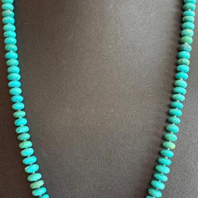 Vintage Native American Turquoise Rondelle Graduated Bead Necklace 