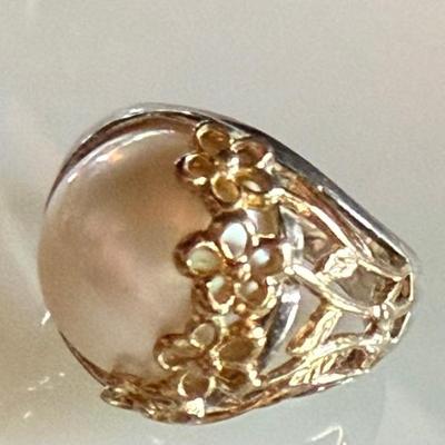 Sterling Silver - 14k Gold & Pearl Ring Size 7.5 - Total Weight 8.5 Grams