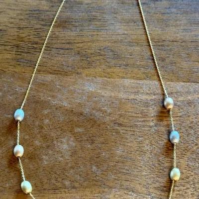 14K Yellow Gold & Satin Gold Bead 18 Inch Necklace - Total Weight 5.4 Grams 