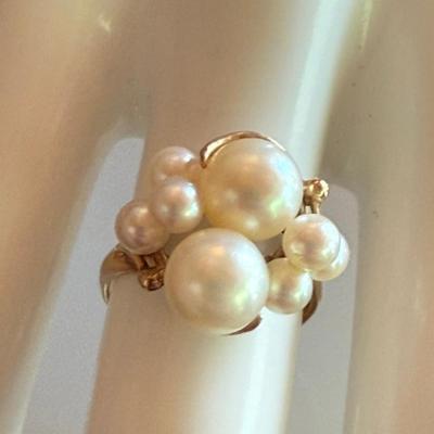 Vintage 14K Yellow Gold & Pearl Ring Size 8 - Total Weight 3 Grams Stamped P C 