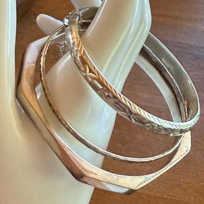 (3) Vintage Sterling Silver Bangle Bracelet - Etched Hinged - Square Thailand - 31.7 Grams