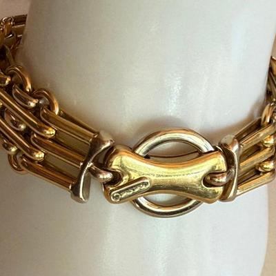 Heavy 18K Yellow Gold Concorde 750 Unique Link 8 Inch Bracelet Stamped Brev - Total Weight 37.57 Grams 