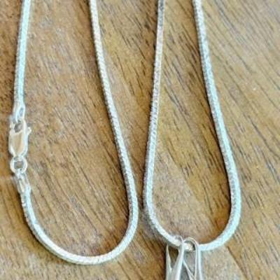 Sterling Silver 20 Inch FAS Box Chain With 2 Modern Drop Pendants  Total Weight 19.09 Grams 