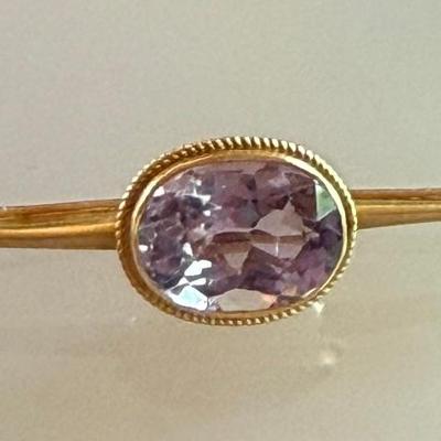 Antique 14K Gold & Faceted Amethyst Collar Pin - Total Weight 1.8 Grams 