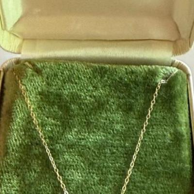 Vintage 14K Yellow Gold 16 Inch Necklace With Pearl From Gems Of The Golden West In Original Box .8 Grams