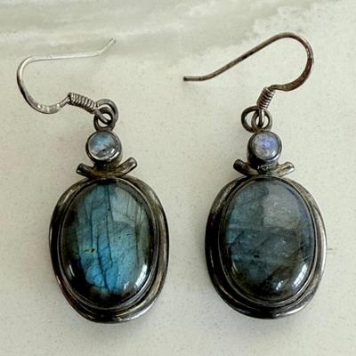 Vinage Sterling Silver & Labradorite Earrings - Total Weight  10.26 Grams 