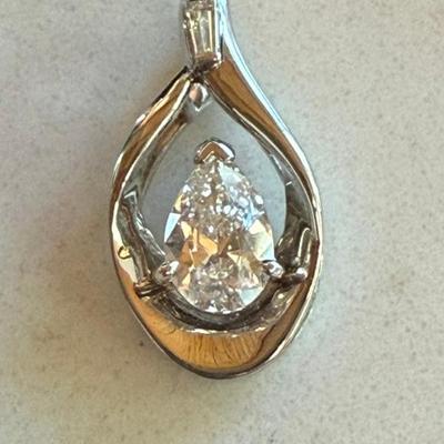 14K White Gold & Over 1 Carat Tear Drop Diamond Pendant - Total Weight 
