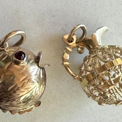 (2) 14K Gold Pendant Charms - Fish & Urn - Total Weight 4.8 Grams 