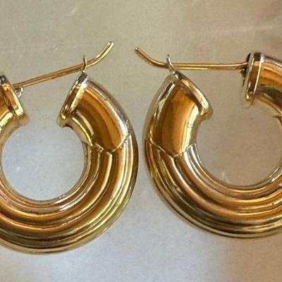 14K Yellow Gold Italy Hoop Earrings - Total Weight 10.67 Grams 